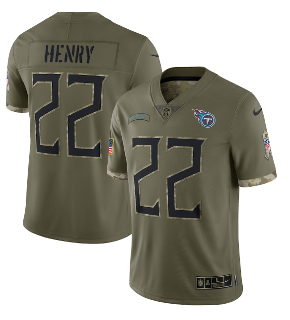 Men's Tennessee Titans #22 Derrick Henry Olive 2022 Salute To Service Limited Stitched Jersey